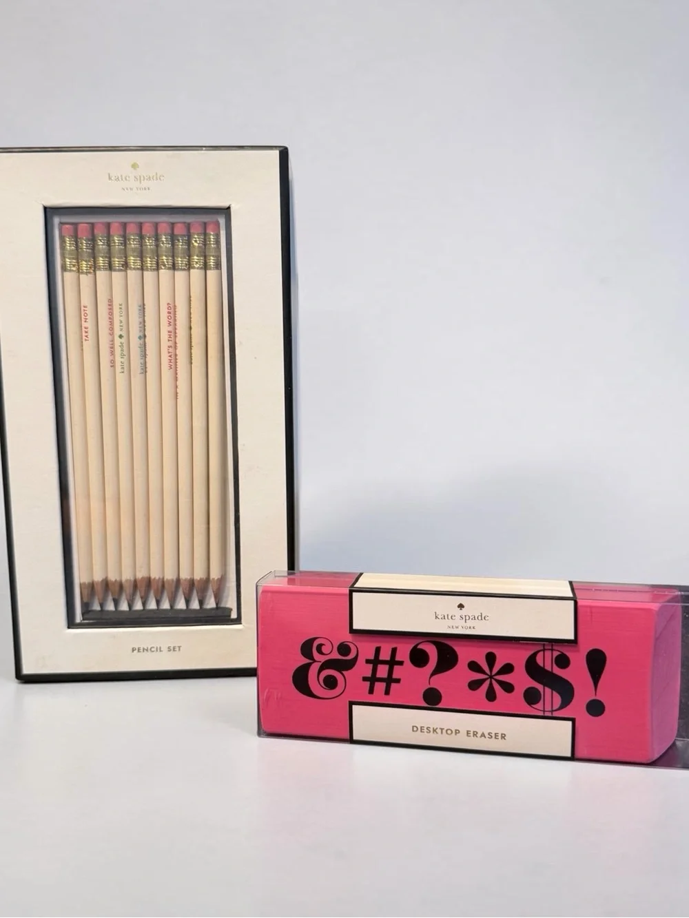 Kate Spade What’s the Word Pencil Set 10 pencils and Desktop Eraser